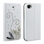 Wholesale Apple iPhone 4/4S Crystal Diamond Flip Wallet Case (White)